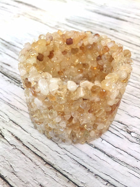 Citrine Chip Tealight Candle Holder for Manifestation