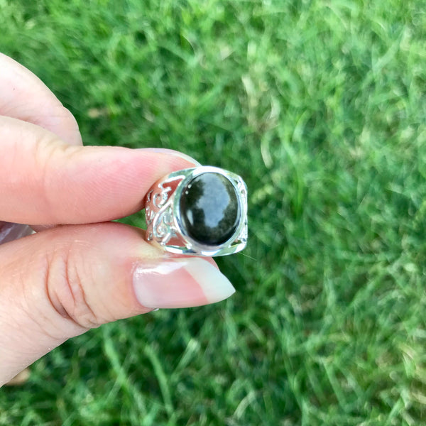 Golden Sheen Obsidian Sterling Silver Cuff Ring