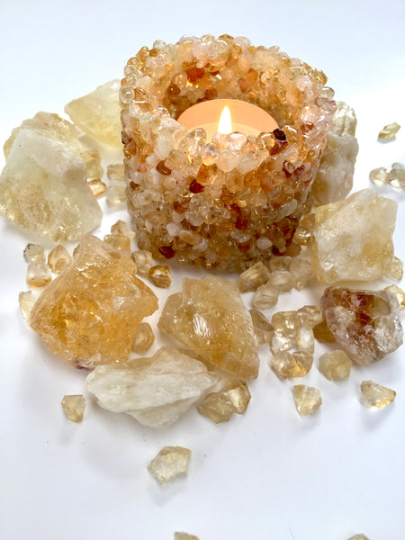 Citrine Chip Tealight Candle Holder for Manifestation