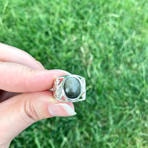 Golden Sheen Obsidian Sterling Silver Cuff Ring